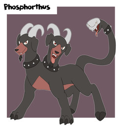 3_heads ambiguous_gender feral fur horn living_tail multi_head open_mouth simple_background smile snake_tail solo tail text tongue tongue_out unusual_anatomy unusual_tail fuf fakemon mythology fan_character bovid canid canine canis caprine chimera domestic_dog goat hybrid mammal mythological_creature phosphorthus reptile scalie snake 1:1 hi_res