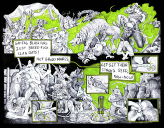 anal anal_penetration animal_genitalia animal_penis anthro anthro_on_anthro anthro_penetrated anthro_penetrating anthro_penetrating_anthro anus armor backsack balls bdsm bent_over bodily_fluids bondage bound bulge butt chain clothed clothing collar cuff_(restraint) cum cum_in_ass cum_inside dialogue dominant electrostimulation erection fisting forced forced_anal forced_orgasm forced_prostate_orgasm fur genital_fluids genitals group headgear helmet homophobic_slur internal internal_anal larger_dom larger_male larger_sub lineup lock male male/male male_penetrated male_penetrating male_penetrating_male muscular muscular_male nude orgasm partially_clothed penetration penile penile_penetration penis pinned prostate rape restraints sex shackles sheath size_difference smaller_male smaller_penetrated submissive tail tail_grab text torn_clothing weapon momamo warhammer_(franchise) mammal murid murine rat rodent skaven 2024 absurd_res english_text hi_res traditional_media_(artwork)