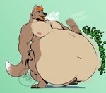 anthro belly big_belly burping foot_on_belly hand_on_belly male overweight rumbling_stomach solo thick_thighs wildside canid canine canis mammal wolf 2023