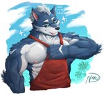 abs anthro biceps clothing detailed_background eyewear fur looking_at_viewer male muscular muscular_anthro muscular_male nipples outside pecs solo sunglasses text topwear naruever zack_(naruever) canid canine canis mammal wolf english_text