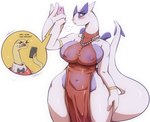 big_breasts blue_body breasts clothing dress electronics english_text female generation_2_pokemon jewelry legendary_pokemon lugia mcfli necklace nintendo nipple_outline nipples phone pokemon pokemon_(species) shuckle tail text thick_thighs white_body wide_hips