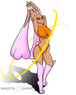 anthro clothing female light looking_at_viewer pokemorph pose shadow solo sparkles stretching underwear baristagamerproductions nintendo pokemon generation_4_pokemon lopunny pokemon_(species) shiny_pokemon 4:5 absurd_res hi_res lighting shaded