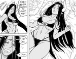 absurd_res baalbuddy bikini black_hair bodily_fluids breasts cleavage clothed clothing comic demon demon_humanoid drooling english_text female hair hi_res horn horned_humanoid humanoid humanoid_pointy_ears monochrome not_furry pillow saliva sleeping swimwear text winged_humanoid wings