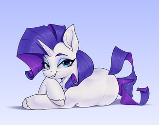blue_eyes cutie_mark eyebrows eyeshadow female feral fur hair hooves horn long_hair looking_at_viewer lying makeup purple_hair purple_tail quadruped solo tail teeth unicorn_horn white_body white_fur aquaticvibes friendship_is_magic hasbro my_little_pony mythology rarity_(mlp) equid equine mammal mythological_creature mythological_equine unicorn hi_res