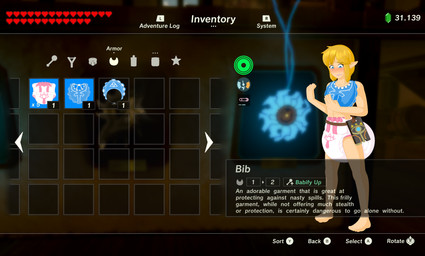 armor bib blonde_hair blue_eyes blush bottle confusion container controls diaper gameplay_mechanics hair heart_symbol inventory looking_at_hand male not_furry pacifier pattern_diaper pointy_ears power-up ranged_weapon rattle rupee sheikah_slate shield slingshot solo stamina_bar star stats stats_screen tablet_computer text text_box unconvincing_armor upgrade weapon mephy44 nintendo the_legend_of_zelda link hylian absurd_res english_text hi_res