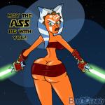 abstract_background big_butt breasts bubble_butt butt clothing dual_wielding female glare green_lightsaber head_tails holding_object holding_weapon lekku_(anatomy) lightsaber lips looking_at_viewer melee_weapon not_furry orange_body orange_skin rear_view side_boob solo tight_clothing weapon wide_hips blu3danny star_wars ahsoka_tano alien alien_humanoid humanoid togruta 1:1 2016 hi_res