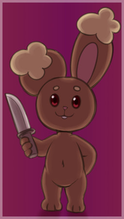 ambiguous_gender anthro brown_body brown_fur buckteeth dagger featureless_crotch fur hand_behind_back looking_at_viewer magenta_background melee_weapon navel sheared solo tan_body tan_fur teeth weapon heshieokf nintendo pokemon buneary generation_4_pokemon lagomorph mammal pokemon_(species) hi_res