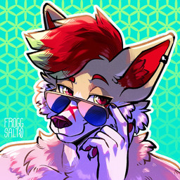 anthro ear_piercing eyebrows eyewear male pattern_background piercing raised_eyebrow simple_background smile smiling_at_viewer smirk smirking_at_viewer solo sunglasses sunglasses_on_face wearing_sunglasses froggsalt canid canine canis domestic_dog mammal 1:1 bust_portrait hi_res icon portrait