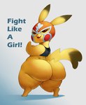 2019 absurd_res ambiguous_gender bedroom_eyes big_butt bodily_fluids bottomless butt cleft_tail clothed clothing cosplay_pikachu_(character) cosplay_pikachu_(costume) costume digital_media_(artwork) english_text female forastero generation_1_pokemon half-closed_eyes hi_res huge_butt huge_thighs lol_comments looking_at_viewer looking_back mammal narrowed_eyes nintendo open_mouth open_smile overweight overweight_ambiguous pikachu pikachu_libre pokemon pokemon_(species) rear_view rodent seductive short_stack smile solo standing sweat tail text thick_thighs wide_hips