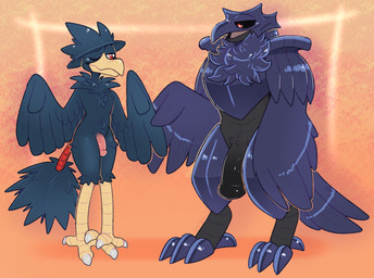 avian_feet broad_shoulders duo feet femboy flaccid genitals male male/male penis penis_size_difference simple_background size_difference talons toes crownedvictory nintendo pokemon avian bird corviknight generation_2_pokemon generation_8_pokemon murkrow pokemon_(species) 2021 absurd_res hi_res