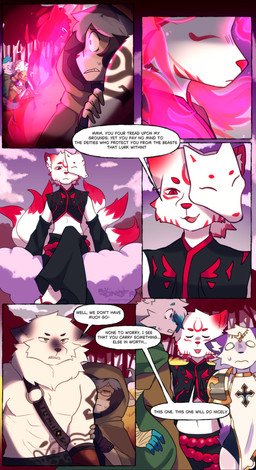 anthro antlers armor blep cloak clothed clothed_anthro clothing cloud detailed_background dialogue elemental_manipulation fantasy female femboy fingerless_gloves fire fire_manipulation fluffy fluffy_tail fur gloves gloves_(marking) green_eyes group handwear highlights_(coloring) horn magic magic_user male markings multi_tail red_ears red_eyes scared small_waist smug speech_bubble tail tattoo text tongue tongue_out white_body white_fur sonofan albius_(sandaled_goose) mirande_(deustchy) rook_(rookarino4277) canid canine deer deity fox mammal absurd_res comic english_text hi_res multiple_scenes