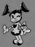 antennae_(anatomy) anthro biped black_nose closed_smile clothed clothing dot_eyes dress female front_view gloves handwear heart_symbol looking_at_viewer mouth_closed one_eye_closed simple_background smile solo standing thin_calves thin_legs thin_thighs toony wink winking_at_viewer young young_anthro young_female soulcentinel ultraman_(series) ele_chan eleking alien kaiju monster 2024 black_and_white monochrome sketch