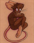 anthro brown_body brown_fur femboy fur male red_eyes solo whiskers rotten_owl aalst_(rotten_owl) mammal mouse murid murine rodent hi_res traditional_media_(artwork)