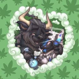 anthro blunt bong drugs duo hug love machine male marijuana marijuana_blunt marijuana_fumes marijuana_leaf romantic romantic_couple naoto bovid bovine mammal protogen 1:1 absurd_res hi_res
