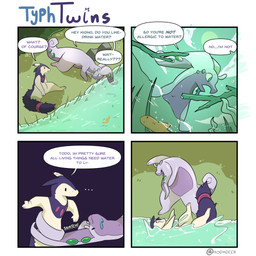 dialogue duo female grass male male/female plant river simple_background text water kodadeer nintendo pokemon aquatic fish generation_2_pokemon generation_6_pokemon generation_8_pokemon goodra hisuian_form hisuian_typhlosion humanoid pokemon_(species) regional_form_(pokemon) typhlosion 1:1 comic english_text hi_res