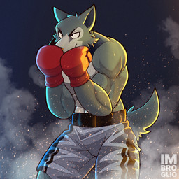 abs anthro biceps big_muscles bottomwear boxing_gloves boxing_shorts clothed clothing fur grey_body grey_fur handwear male male_anthro muscular muscular_male pecs scar shirtless shirtless_male shorts simple_background solo tail topless triceps imbroglio_24 beastars legoshi_(beastars) canid canine canis mammal wolf 1:1