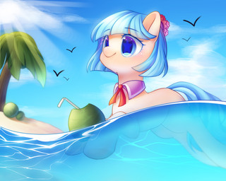 accessory ambient_silhouette beach bendy_straw beverage blue_eyes blue_hair clothed clothed_feral clothing cloud coconut detailed_background drinking_straw drupe_(fruit) eyebrows eyelashes female feral flower flower_in_hair food fruit group hair hair_accessory hooves leaf light outside palm_tree partially_submerged plant sand sea seaside shirt_collar short_hair silhouette sky smile solo_focus star star_eyes sun sunlight swimming tree tropical water waterline_view leafywind friendship_is_magic hasbro my_little_pony coco_pommel_(mlp) ambient_bird ambient_flier avian bird earth_pony equid equine horse mammal pony 2018 5:4 hi_res portrait