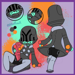 animal_genitalia animal_penis border clothing equine_genitalia equine_penis genitals glistening glistening_eyes legwear male one_eye_closed penis purple_border rear_view smile solo tights wink neon_dontlook nintendo pokemon beheeyem generation_5_pokemon humanoid pokemon_(species) 1:1 model_sheet