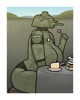 anthro big_breasts big_butt biped border breasts butt cake candy cannon dessert eyes_closed feet female female_anthro fingers food french green_body happy helimars holding_candy holding_food holding_lollipop holding_object huge_breasts lollipop machine non-mammal_breasts nose_cannon outside plate ranged_weapon slice_of_cake slightly_chubby slightly_chubby_anthro slightly_chubby_female smile solo tank_(vehicle) text thick_thighs turret turret_head vehicle weapon white_border wide_hips mars206 char_2c constructions_industrielles_de_la_mediterranee_s.a. burgundy_(panzerschreckleopard) humanoid living_machine living_tank living_vehicle tank_humanoid 2025 archived_source digital_media_(artwork) english_text french_text half-length_portrait pixel_(artwork) portrait shaded