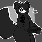 anthro balls black_body black_fur erection fur genitals holding_penis looking_at_viewer male pawpads penis pupils solo vein veiny_penis white_pupils fr3yo changed_(video_game) puro_(changed) canid canine canis mammal wolf 1:1 hi_res monochrome