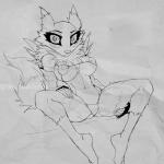 1:1 anthro bandai_namco bikini breasts canid clothed clothing digimon digimon_(species) female greyscale looking_at_viewer macmegagerc mammal monochrome navel renamon sketch skimpy solo spread_legs spreading swimwear two-piece_swimsuit under_boob underwear