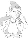 anthro anthro_focus beanie big_breasts bikini bikini_top bodily_fluids breasts clothed clothing disembodied_penis ear_piercing ear_ring eyebrows eyelashes eyeshadow female female_focus front_view gem genital_fluids genitals glistening glistening_genitalia glistening_penis group hair hat headgear headwear huge_breasts jewelry looking_at_genitalia looking_at_penis makeup male male/female navel necklace pearl_(gem) pearl_necklace penis piercing precum print_clothing print_headgear print_headwear ring_piercing short_hair skimpy skimpy_bikini smile solo_focus swimwear text text_on_clothing text_on_headwear two-piece_swimsuit dbaru hanna-barbera pornhub swat_kats ann_gora domestic_cat felid feline felis mammal 2022 digital_media_(artwork) english_text hi_res monochrome sketch