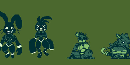 anthro female group machine sprite sprite_art chaoskres five_nights_at_freddy's five_nights_at_freddy's_2 five_nights_at_frickbear's_(series) five_nights_at_frickbear's_3 scottgames rwqfsfasxc_(frickbear's) shadow_bonnie_(fnaf) shadow_chica shadow_foxy_(fnaf) shadow_freddy_(fnaf) animatronic avian bear bird canid canine chicken fox galliform humanoid lagomorph leporid mammal phasianid rabbit robot shadow_creature digital_media_(artwork) pixel_(artwork) tagme
