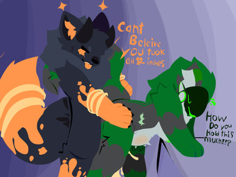abdominal_bulge abstract_background ambiguous_penetration areola bent_over blue_body blue_fur bodily_fluids breasts bulge colored_cum cum cum_inflation cum_inside dialogue duo ear_tuft excessive_cum excessive_genital_fluids eyes_closed female from_behind_position fur genital_fluids green_areola green_body green_fur green_nipples grey_body grey_fur impregnation impregnation_request inflation inner_ear_fluff knotting leaking_cum machine male male/female nipples open_mouth orange_body orange_cum orange_fur orange_inner_ear_fluff orange_tongue penetration sex star sweat tail tail_mouth text tongue tuft unusual_anatomy unusual_bodily_fluids unusual_cum unusual_genital_fluids unusual_tail crime_toaster crime_(crime_toaster) stritte canid canine canis mammal protogen wolf 4:3 english_text hi_res