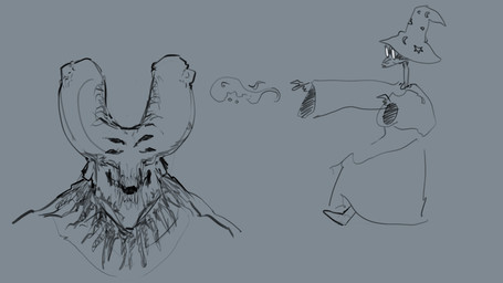 4_eyes ambiguous_gender anthro casting_spell clothing duo eyewear glasses hat headgear headwear horn magic_user multi_eye simple_background wearing_glasses wizard_hat wizard_robe meandraco arthropod humanoid insect monster monstrous_humanoid 16:9 hi_res sketch widescreen