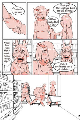 anthro antlers blush breasts choker claws clothing dialogue duo female horn jewelry necklace profanity side_boob text ombwie carrie_(ombwie) lila_(ombwie) val_(ombwie) canid canine deer fox mammal reptile rodent scalie sciurid 2:3 comic digital_media_(artwork) english_text hi_res