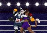 anthro anthrofied audience black_body black_eye_(injury) black_fur bottomwear boxing boxing_gloves bra brown_body brown_fur brown_hair bruised clothing defeated duo female fighting_ring fur grey_body grey_fur group hair handwear mouthguard shorts sport sports_bra underwear wendel_fragoso nintendo pokemon deborah_bispo canid canine domestic_cat felid feline felis generation_3_pokemon mammal mightyena pokemon_(species) 2020 absurd_res hi_res