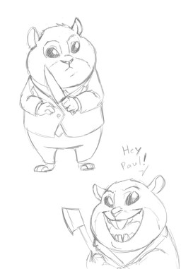 anthro axe buckteeth clothed clothing dialogue holding_object holding_weapon knife male melee_weapon open_mouth open_smile parody simple_background smile solo suit teeth text weapon white_background akiric american_psycho disney zootopia cricetid lemming mammal rodent 2017 black_and_white crossover english_text monochrome