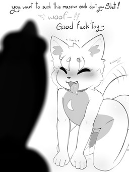 aged_down all_fours anthro blush bodily_fluids dialogue dripping duo erection eyes_closed genital_fluids genitals knot male male/male male_focus multi_genitalia multi_penis open_mouth penis precum precum_drip shota silhouette sitting tail tail_motion tailwag young bluchyccheese bluchy canid canine fox mammal greyscale hi_res monochrome