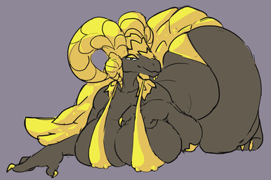 2_horns all_fours anthro anthrofied bedroom_eyes big_breasts bikini biped black_eyes breasts brown_body claws closed_smile clothed clothed_anthro clothed_female clothing feet female female_anthro finger_claws fingers head_turned horn looking_at_viewer mouth_closed multicolored_body narrowed_eyes non-mammal_breasts piercing_outline pupils scales seductive smile smiling_at_viewer snout solo swimwear thick_thighs three-quarter_view toe_claws two-piece_swimsuit two_tone_body white_pupils white_sclera wide_hips yellow_bikini yellow_body yellow_claws yellow_clothing yellow_eyelids yellow_horn yellow_scales yellow_swimwear onetiredbear capcom monster_hunter elder_dragon kulve_taroth 2026 archived_source digital_drawing_(artwork) digital_media_(artwork) full-length_portrait hi_res portrait shaded