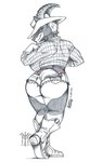 anthro beverage big_butt bottomwear butt butt_pose clothing country cowboy denim denim_bottomwear denim_clothing denim_shorts female hat headgear headwear hooves horn hydros panties pose short shorts solo thong underwear western thehuntingwolf bovid caprine goat ibex mammal hi_res pinup sketch