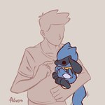 anthro biped blue_body clothed clothing duo fingers hair male shirt tail topwear young advos nintendo pokemon generation_4_pokemon human mammal pokemon_(species) riolu 1:1