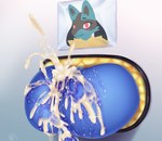 anthro anus big_butt blue_body blue_fur blush blush_lines bodily_fluids butt cum cum_in_ass cum_in_pussy cum_inside cum_on_butt eyelashes female fur genital_fluids genitals glory_wall huge_butt leaking_cum nude photo pussy red_eyes solo through_wall nofapplease_(artist) nintendo pokemon generation_4_pokemon lucario pokemon_(species) hi_res