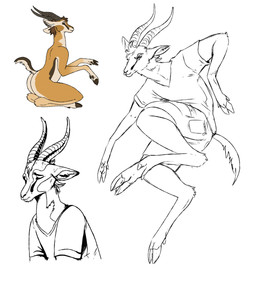 anthro black_eyebrows bottomwear butt clothed clothing digitigrade ears_down eyebrows eyes_closed fur grey_horn horn inner_ear_fluff male nude orange_body orange_fur pivoted_ears shirt shorts side_view solo t-shirt tail tan_body tan_ears tan_fur tan_tail topwear tuft unsigned white_inner_ear_fluff swampjaws antelope bovid gazelle mammal digital_media_(artwork) hi_res partially_colored
