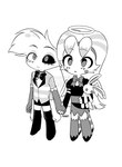 anthro clothed clothing do_not_distribute duo female halo hand_holding male simple_background white_background enaic31 hazbin_hotel angel_dust molly_(hazbin_hotel) angel arachnid arthropod demon spider absurd_res hi_res monochrome brother_(lore) brother_and_sister_(lore) sibling_(lore) sister_(lore)