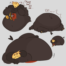 anthro belly big_belly blood bodily_fluids feederism furry_body huge_belly inflation male morbidly_obese neck_tuft obese overweight solo tuft koi_567 die_of_death roblox mequot robloxian absurd_res hi_res