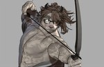 abs anthro arrow_(weapon) bow_(weapon) catoblepas_(tas) doosoo eyewear glasses holding_bow_(weapon) holding_object holding_ranged_weapon holding_weapon lifewonders male muscular muscular_anthro muscular_male nipples pecs ranged_weapon tokyo_afterschool_summoners weapon
