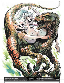 2_fingers 3_toes 5_fingers 5_toes ambiguous_feral ambiguous_gender bent_legs black_claws black_eyebrows breasts brown_body brown_scales brown_tail claws dewclaw duo eye_contact eyebrows eyelashes feet female female_human feral fingers green_background green_eyes hair jewelry larger_ambiguous larger_feral light long_hair long_tail looking_at_another mostly_nude_female mostly_nude_human navel necklace necklace_only nude number open_mouth pink_tongue ponytail riding scales sickle_claw simple_background size_difference smaller_female smaller_human tail tan_body tan_skin text text_box toe_claws toes tongue tongue_out walking white_hair axelmedellin dinosaur dromaeosaurid human mammal prehistoric_species reptile scalie theropod velociraptor 2025 artist_name colored dated lighting painting_(artwork) pen_(artwork) shaded signature traditional_media_(artwork) url watercolor_(artwork)