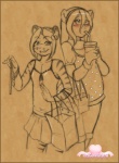 4_fingers anthro bag blush bottomwear clothed clothing container crossdressing cup drinking_straw duo femboy fingers fur hair holding_object male open_mouth shirt shopping shorts skirt slightly_chubby slightly_chubby_anthro slightly_chubby_male topwear cutesauce gummi bear mammal