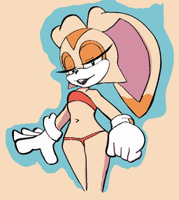 anthro bedroom_eyes bikini breasts clothing female fur gloves handwear looking_at_viewer narrowed_eyes open_mouth seductive simple_background small_breasts smile solo swimwear two-piece_swimsuit michaelthecat archie_comics idw_publishing sega sonic_the_hedgehog_(archie) sonic_the_hedgehog_(comics) sonic_the_hedgehog_(idw) sonic_the_hedgehog_(series) cream_the_rabbit lagomorph leporid mammal rabbit