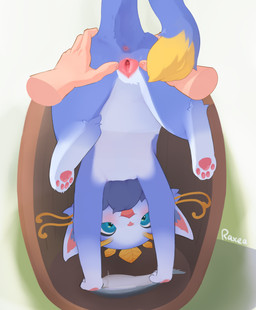 anus barrel blue_body blue_eyes blue_fur blush disembodied_hand duo female feral first_person_view fur genitals holding_butt open_:3 open_mouth paws pov_hands spread_vulva spreading stuck tuft upside_down vulva white_body white_fur yellow_body yellow_fur raxea league_of_legends riot_games tencent yuumi_(lol) felid feline felis human mammal 2026 absurd_res colored digital_media_(artwork) hi_res signature