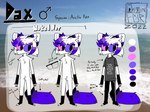 anthro clothed clothing detailed_background eyewear footwear fully_clothed fur gender_symbol glasses heterochromia male male_symbol markings occult_symbol pentagram pink_eyes purple_eyes purple_tail socks solo symbol tail text text_on_clothing white_body white_fur originfurtkm stormdax arctic_fox canid canine fox mammal true_fox 2022 4:3 digital_media_(artwork) english_text hi_res model_sheet