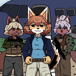 aircraft airplane anthro baneposting belt clothing dipstick_ears ear_markings eyebrows female group jacket markings multicolored_ears shitpost solo topwear trio vehicle weapon white_eyebrows anonymous_artist bully_fox bully_fox_(robbie) canid canine fox mammal 1:1 meme redraw