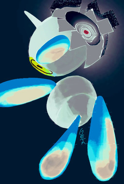 ambiguous_gender big_head blue_background eye_injury floating_head foreshortening glitch heterochromia horn inverted_color looking_at_viewer low-angle_view machine not_furry simple_background solo tail through_screen geta_(artist) nintendo pokemon digital_creature generation_4_pokemon glitch_creature pokemon_(species) porygon-z robot 2023 hi_res