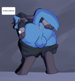 anal_request anthro anus balls bent_over big_balls big_butt blue_body blue_fur bottomwear bottomwear_down butt butt_focus clothed clothing fur genitals hand_on_butt hat headgear headwear looking_at_viewer looking_back looking_back_at_viewer male oral_request pants pants_down partially_clothed presenting presenting_hindquarters rear_view requesting rimming_request sex_request shirt smile solo spread_butt spreading text topwear ashfordkingston king_ashford nintendo pokemon team_rocket luck_(noclaws) generation_4_pokemon lucario pokemon_(species) absurd_res digital_media_(artwork) english_text hi_res
