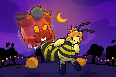 air_inflation antennae_(anatomy) clothing costume crown glowing headgear holidays inflatable inflation moon orange_balloon seam_(sewing) smile smirk smirking_at_another uber_inflation zipper guffindoesart halloween guffin_(guffindoesart) prince_quincy animate_inanimate arthropod bee hymenopteran insect living_inflatable 2025 3:2